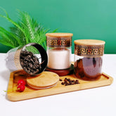 UMAI Pack of 3 Kitchen Organizer Borosilicate Jars with Bamboo Lid & Tray | 3 Pcs 850 ml | Glass Jars for Cookies, Spices, Snacks, Tea, Coffee, Sugar | BPA Free